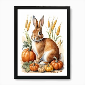 Painting Of A Cute Bunny With A Pumpkins (50) Art Print