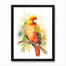 A Parrot Watercolour In Autumn Colours 2 Art Print