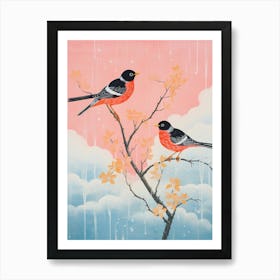 Vintage Japanese Inspired Bird Print Robin 1 Art Print