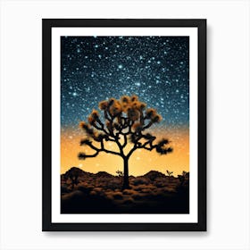 Joshua Tree With Starry Sky In Gold And Black (4) Art Print