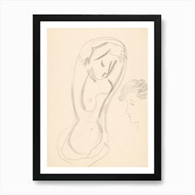 Woman With Raised Hands And Sketch Of Female Profile, Mikuláš Galanda Art Print