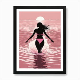Silhouette Of A Woman In The Ocean Art Print