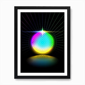 Neon Geometric Glyph in Candy Blue and Pink with Rainbow Sparkle on Black n.0405 Art Print