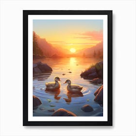 Animated Sunrise Ducks 3 Art Print