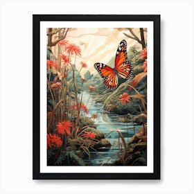 Butterfly By The River Japanese Style Painting 5 Art Print