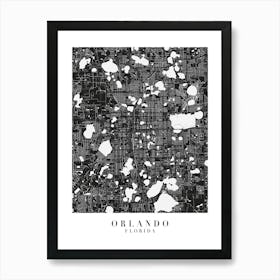 Orlando Florida Minimal Black Mono Street Map  Art Print