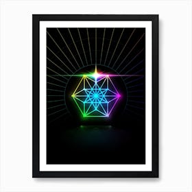 Neon Geometric Glyph Abstract in Candy Blue and Pink with Rainbow Sparkle on Black n.0201 Art Print