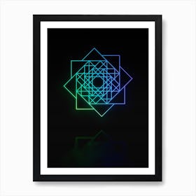 Neon Blue and Green Abstract Geometric Glyph on Black n.0190 Art Print