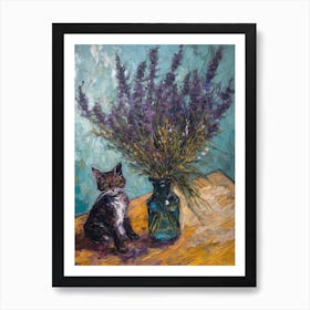 Still Life Of Heather With A Cat 1 Art Print