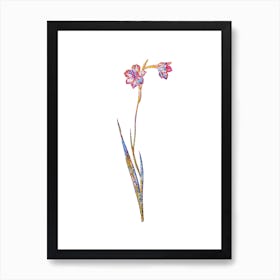 Stained Glass Sword Lily Mosaic Botanical Illustration on White Art Print