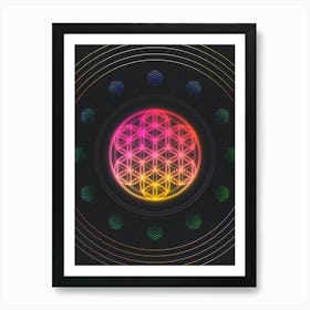 Neon Geometric Glyph in Pink and Yellow Circle Array on Black n.0214 Art Print