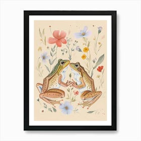 Folksy Floral Animal Drawing Frog 6 Art Print