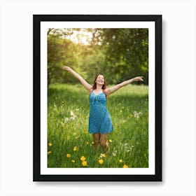 Adult Woman Basking In The Warmth Of The Golden Summer Sun Carefree And Relaxed In A Lush Park Sett (5) Art Print