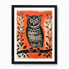 Owl, Woodblock Animal  Drawing 4 Art Print