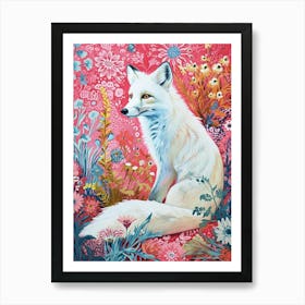 Floral Animal Painting Arctic Fox 2 Art Print