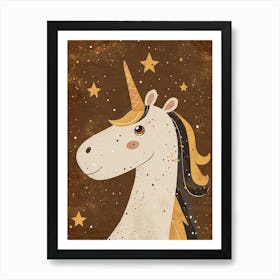 Unicorn With The Stars Brown Mustard Art Print