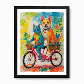 Two Cats On A Bicycle Art Print
