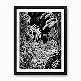 Naples Botanical Garden, Usa Linocut Black And White Vintage Art Print