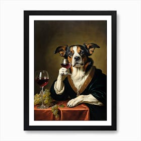 Dog With Wine Glass Art Print