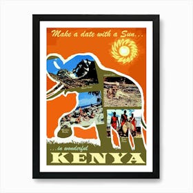 Kenya, Africa, Vintage Travel Poster Art Print