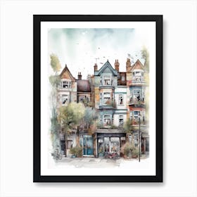 Leyton London Neighborhood, Watercolour 1 Art Print