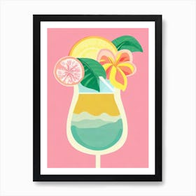 Piña Colada Retro Pink Cocktail Poster Art Print