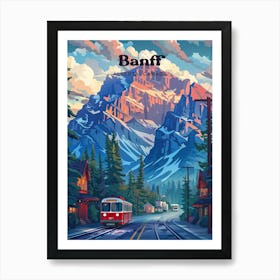 Banff Alberta Rocky Mountains Travel Illustration Poster