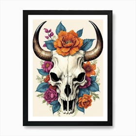 Floral Bison Skull (20) Art Print