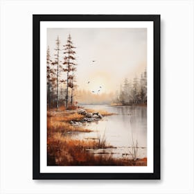 Lake In The Woods In Autumn, Painting 74 Art Print