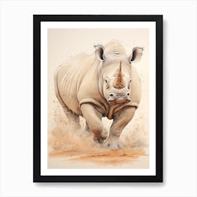 Action Illustration Of Rhinos Running 2 Art Print