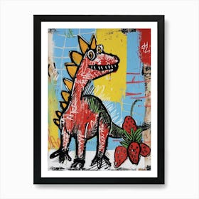 Graffiti Style Dinosaur With Strawberries 2 Art Print