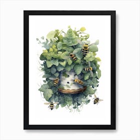 Ivy Bee Beehive Watercolour Illustration 2 Art Print