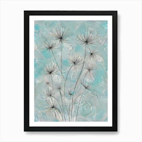 The Dance of Dandelions: A Ballet of Seeds in a Soft Blue Sky 1 Art Print