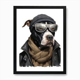 Pitbull Dog Wearing Glasses Art Print