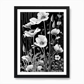 Sundrops Wildflower Linocut 1 Art Print