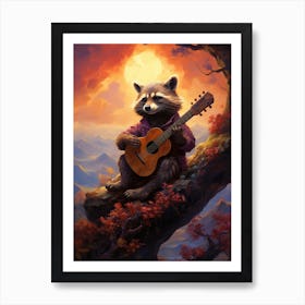 Raccoon Playing Guitar Art Print