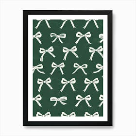 Green And White Bows 4 Pattern Art Print