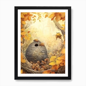Little Resin Mimic Bee Beehive Watercolour Illustration 1 Art Print