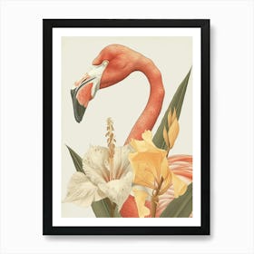 American Flamingo And Canna Lily Minimalist Illustration 4 Art Print