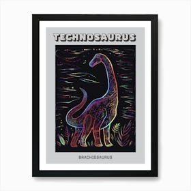 Abstract Neon Line Illustration Brachiosaurus 2 Poster Art Print