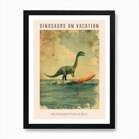 Vintage Heterodontosaurus Dinosaur On A Surf Board 1 Poster Art Print