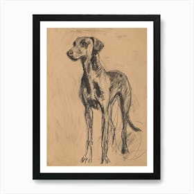 Sepia Plott Hound Dog Charcoal Line 2 Art Print