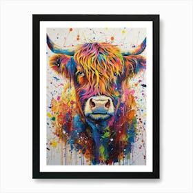 Hairy Cow Colourful Painting Art Print
