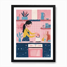 Girl Putting The Kettle On Lo Fi Kawaii Illustration 1 Art Print