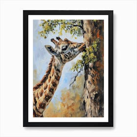 Giraffe Against The Tree 2 Art Print