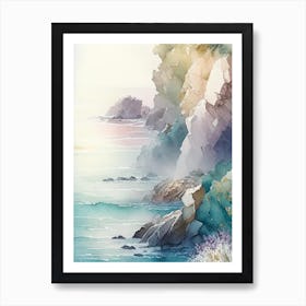 Coastal Cliffs And Rocky Shores Waterscape Gouache 2 Art Print