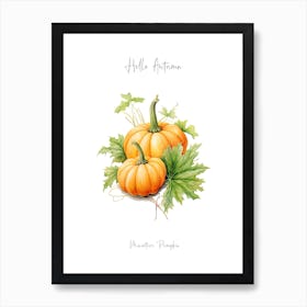 Hello Autumn Miniature Pumpkin Watercolour Illustration 2 Art Print