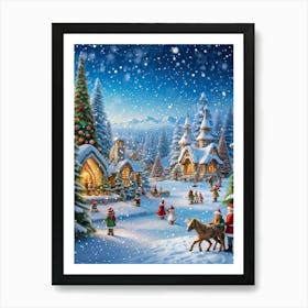 Winter Wonderland In Hyperrealist Style Featuring A Scene Of Delicate Vibrant Fairies Amidst A Sere Art Print