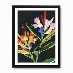 Neon Flowers On Black Celosia 4 Art Print