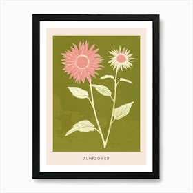 Pink & Green Sunflower 2 Flower Poster Art Print